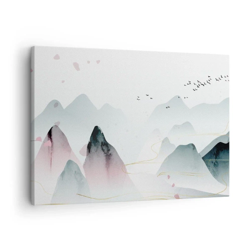 Tablou pe pânză Canvas - Munți abstracți în nuanțe pastelate - 70x50cm - Peste vârfuri - Decorațiune modernă pentru perete pentru living și dormitor ARTTOR