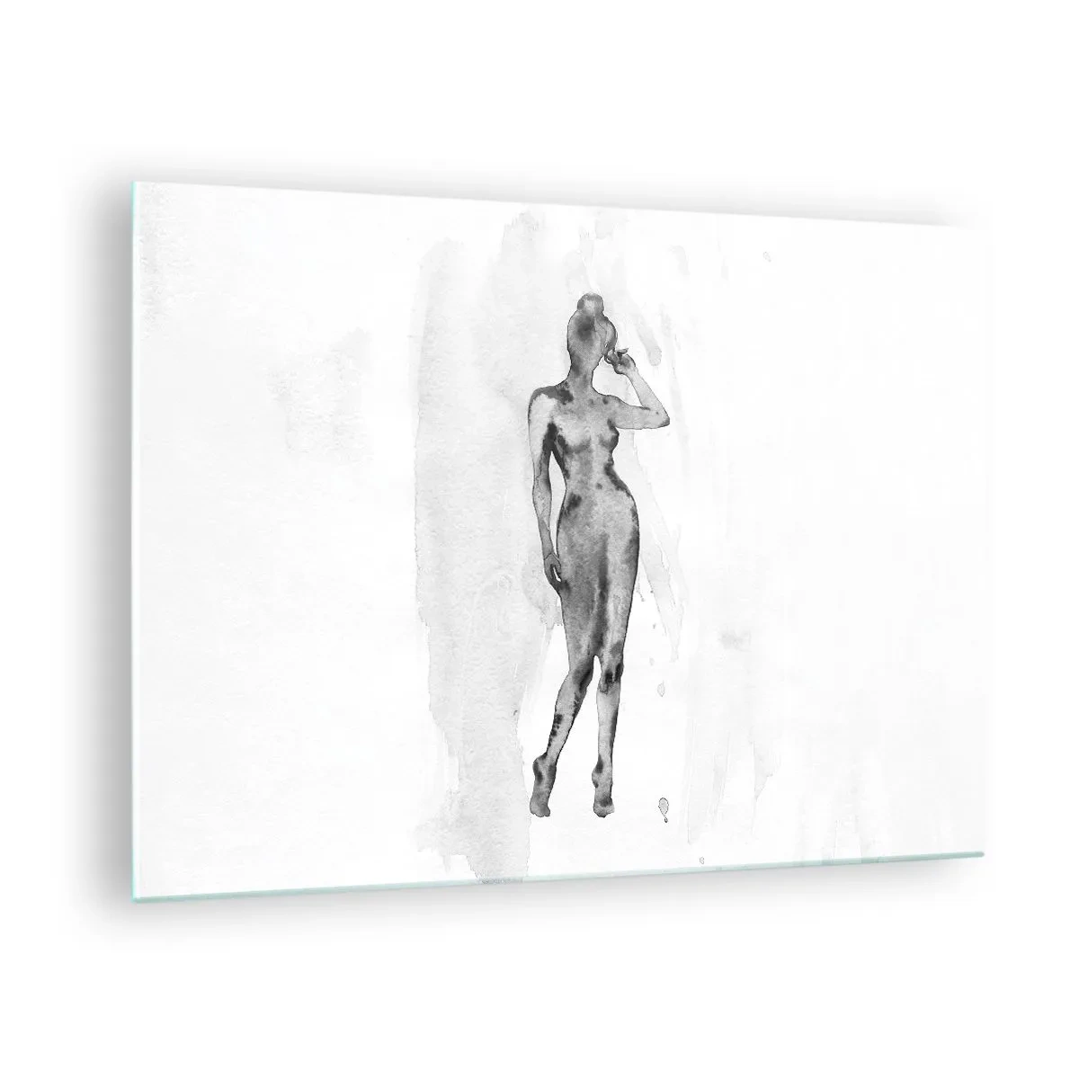 Tablou pe sticlă - Silueta unei femei în nuanțe de gri pe fundal alb - 70x50cm - Un studiu al idealului de feminitate - Decorațiune modernă pentru perete pentru living și dormitor ARTTOR