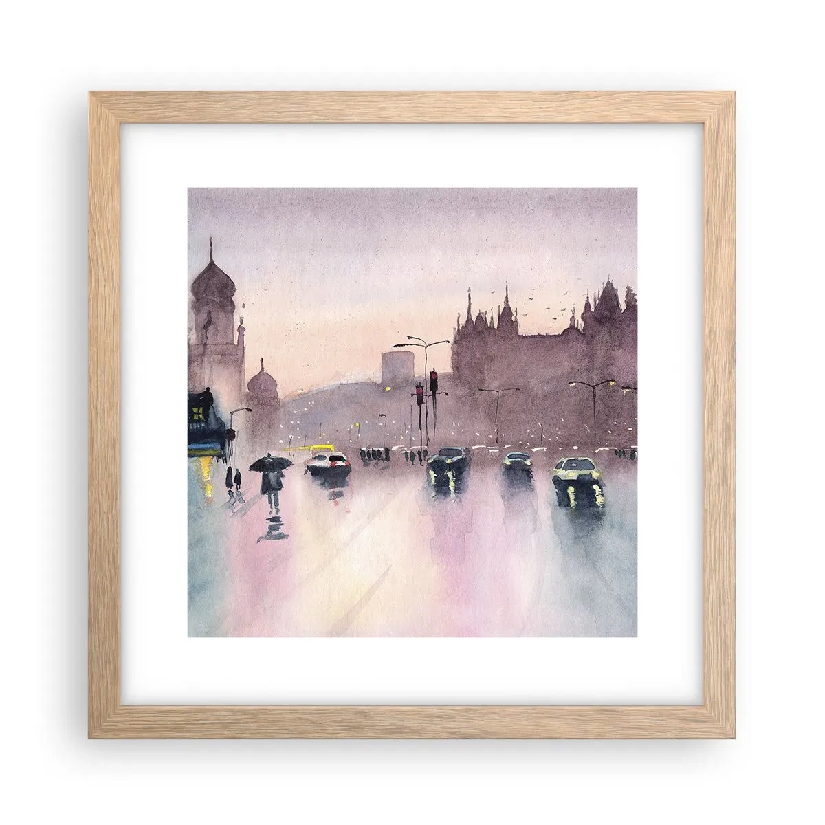 Poster în ramă de stejar deschis - Într-o ceață ploioasă - 30x30 cm