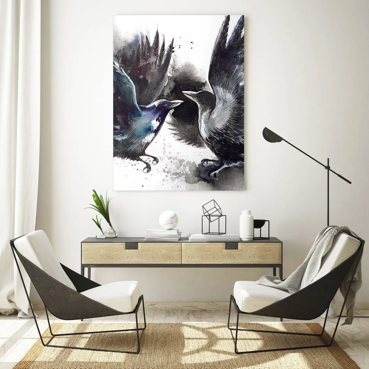 Tablou pe sticlă - Bătălia corbilor - 70x100 cm