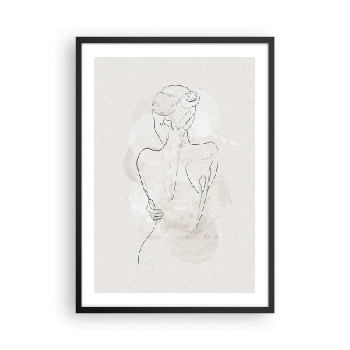 Poster în ramă neagră - O siluetă feminină delicată într-o linie continuă - 50x70cm - Ca un instrument sensibil - Decorațiune modernă pentru perete pentru living și dormitor ARTTOR