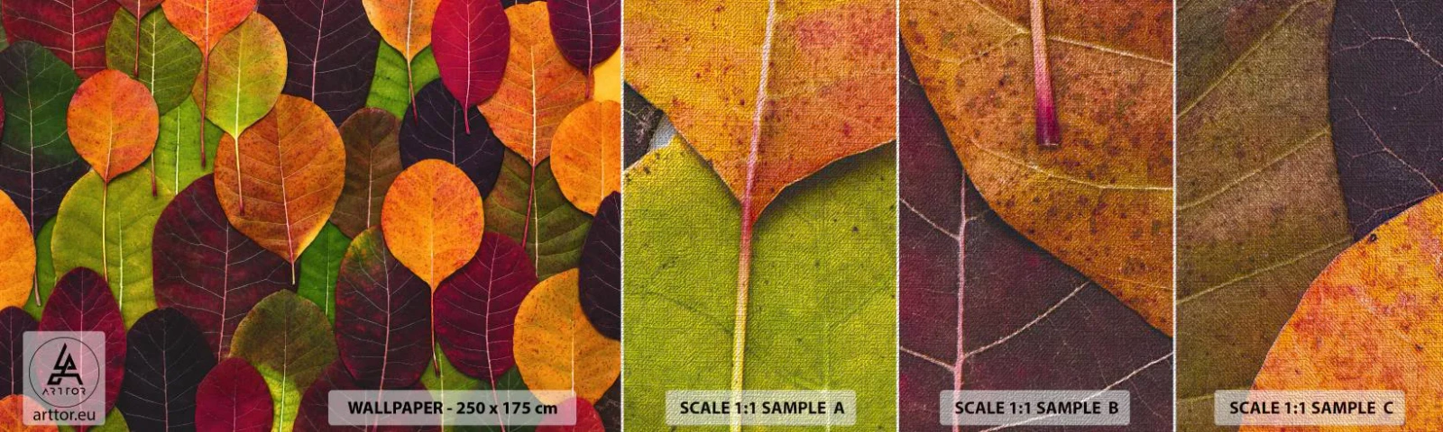 Mostră tapet Premium Canvas - Mozaic de toamnă - Grafică, Frunze colorate, Bucată - 100x30 cm