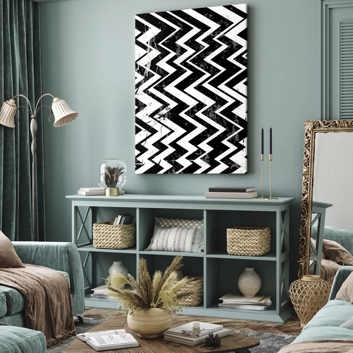 Tablou pe pânză - Zig-alb, zag-negru - 50x70 cm