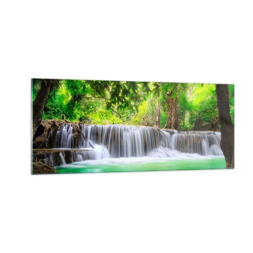 Tablou pe sticlă - Cascada verde - 100x40 cm