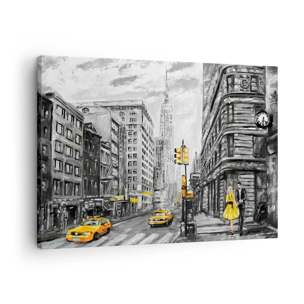Tablou pe pânză Canvas - Stradă din New York cu accente galbene - 70x50cm - O poveste din New York - Decorațiune modernă pentru perete pentru living și dormitor ARTTOR