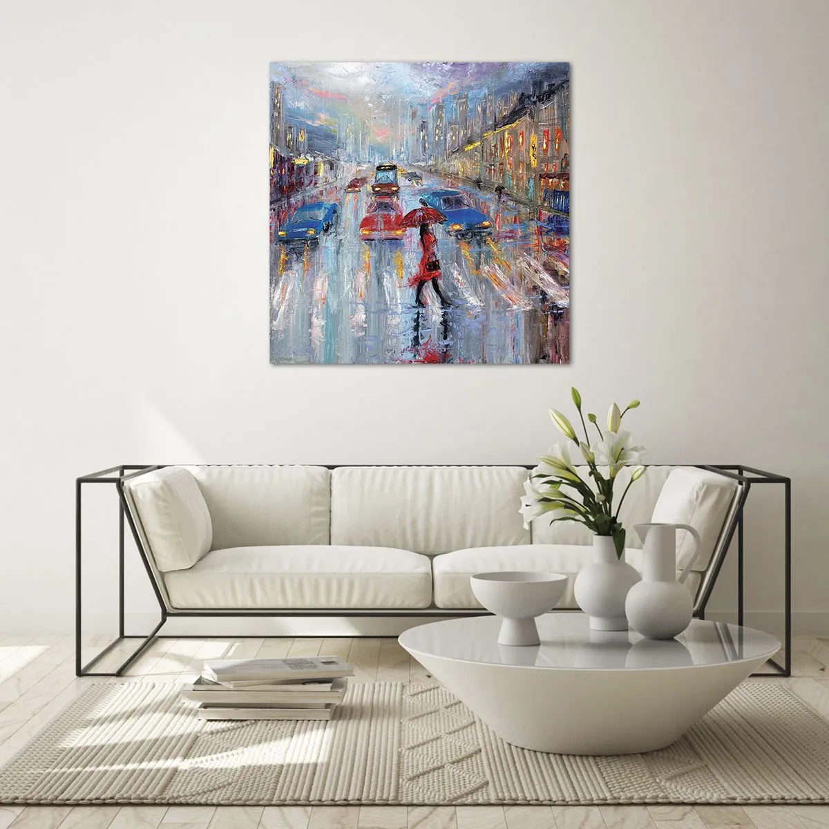 Tablou pe sticlă - O după-amiază ploioasă în oraș - 50x50 cm