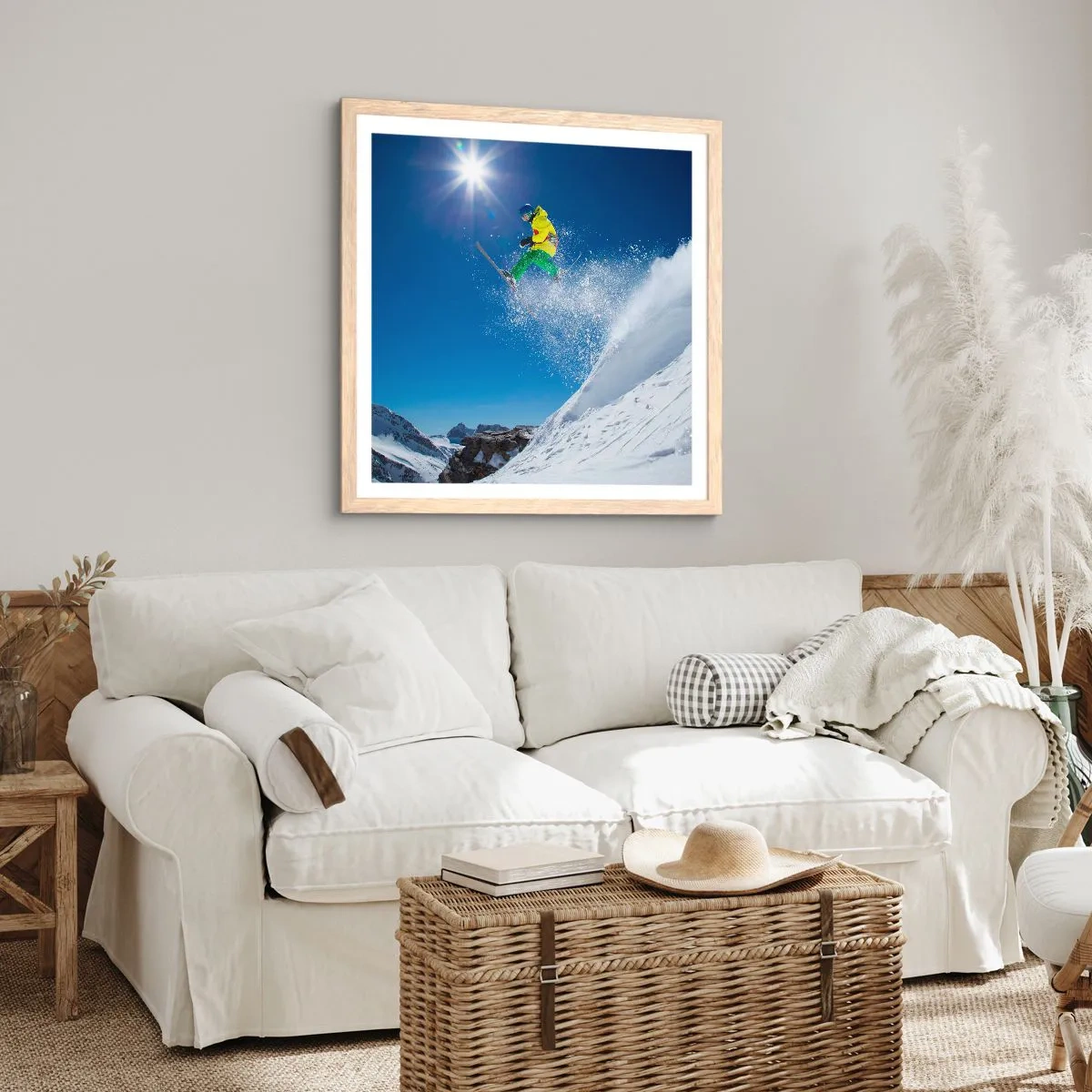 Poster în ramă de stejar deschis - Dansând cu munții - 50x50 cm