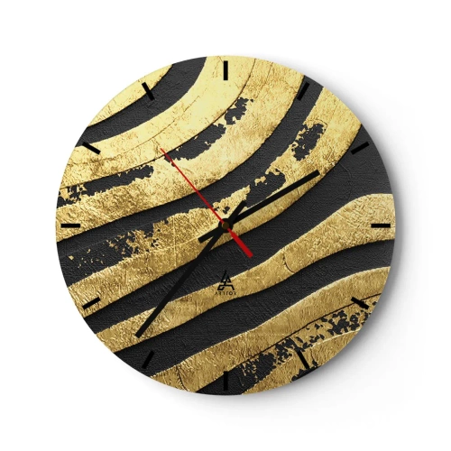 Ceas de perete - Ceas pe sticlă - Model abstract în auriu și negru - 30x30cm - Totul curge - Decorațiune modernă pentru perete pentru living, bucătărie și dormitor ARTTOR