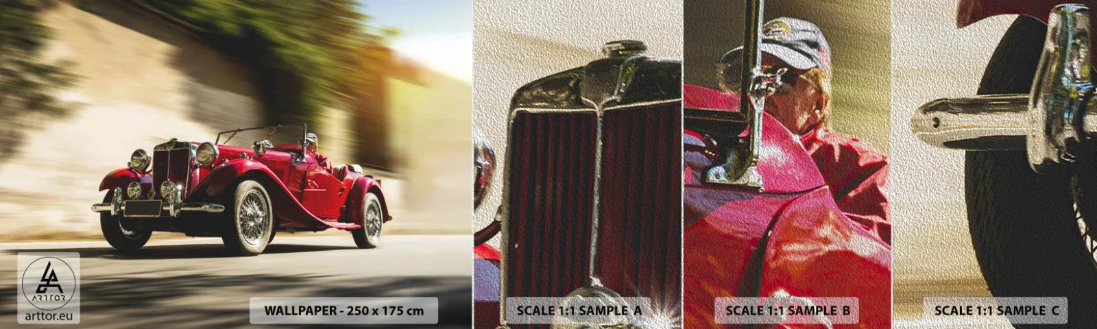 Mostră tapet Premium Sand - Mai frumoasă decât Nike din Samothrace - Mașină, Retro, Cabriolet - 100x30 cm