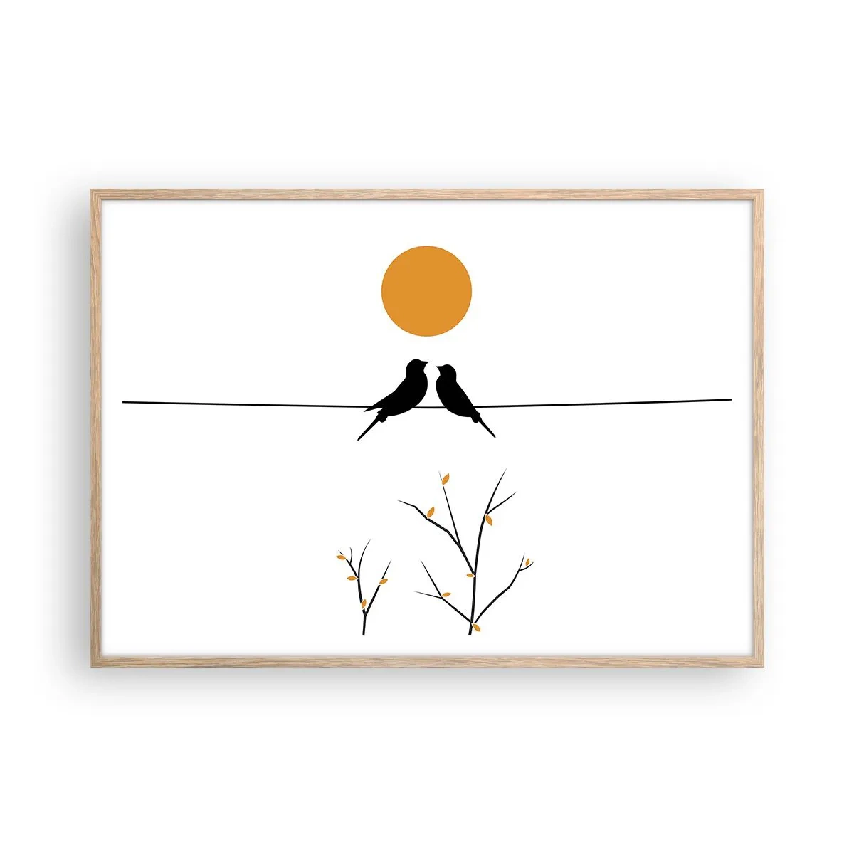 Poster în ramă de stejar deschis - Seară cu privighetori - 100x70 cm