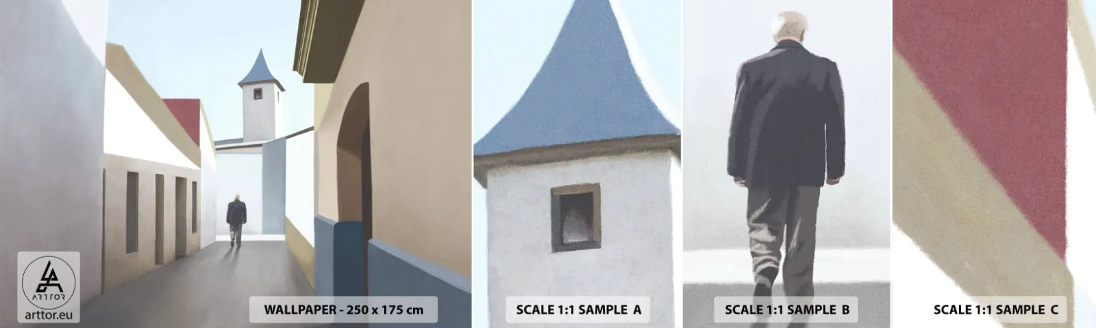 Mostră de Tapet Standard Eco - Plimbare însorită - Pastel, Clădiri, Arhitectură - 100x30 cm