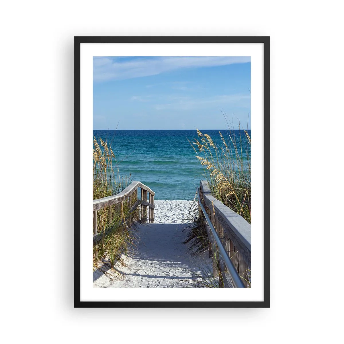 Poster în ramă neagră - Intrarea pe plajă cu vedere la mare - 50x70cm - În soare, în vânt - Decorațiune modernă pentru perete pentru living și dormitor ARTTOR