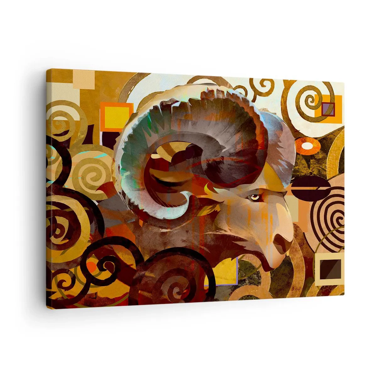 Tablou pe pânză Canvas - Un berbec simbolic într-o compoziție abstractă - 70x50cm - Magii - religii - ritualuri - Decorațiune modernă pentru perete pentru living și dormitor ARTTOR