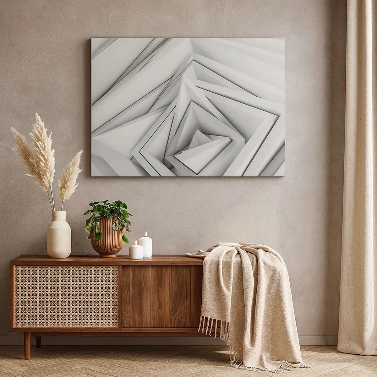Tablou pe pânză Canvas - O compoziție abstractă de forme geometrice în nuanțe de gri. - 70x50cm - Muguri cu unghiuri ascuțite - Decorațiune modernă pentru perete pentru living și dormitor ARTTOR