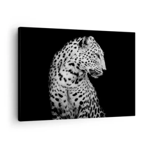 Tablou pe pânză Canvas - Imagine alb-negru a unui leopard pe fundal negru - 70x50cm - Profilul drept perfect! - Decorațiune modernă pentru perete pentru living și dormitor ARTTOR