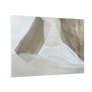 Tablou pe sticlă - O abstracție delicată în alb și bej, cu tușe delicate. - 70x50cm - Val de alb - Decorațiune modernă pentru perete pentru living și dormitor ARTTOR