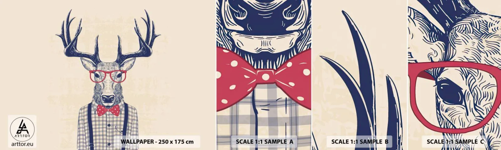 Mostră tapet autocolant Deluxe Sticker - O extravaganță jucăușă - Abstracția, Cerb, Hipster - 100x30 cm