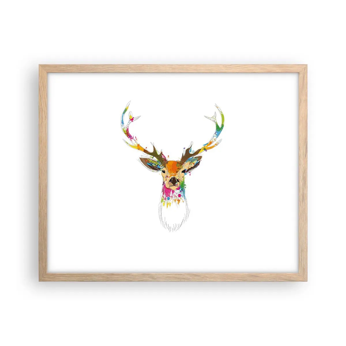 Poster în ramă de stejar deschis - Cerb blând scăldat în culoare - 50x40 cm