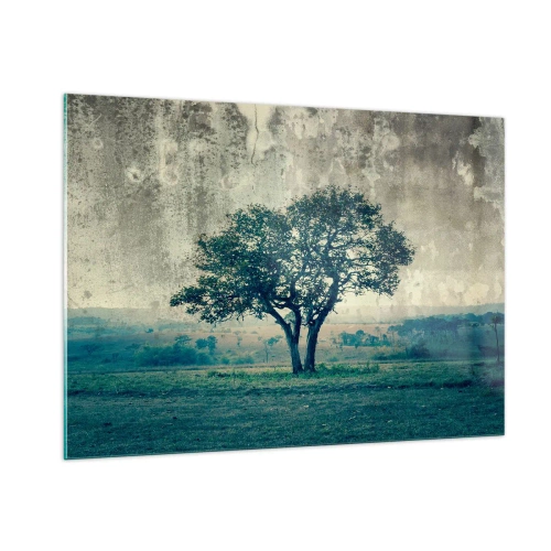 Tablou pe sticlă - Un măr pe o pajiște albastră? - 100x70 cm