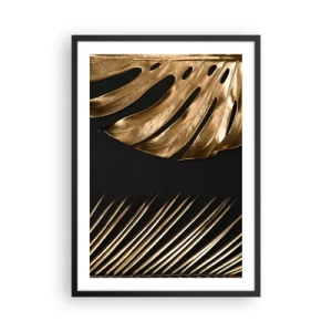 Poster în ramă neagră - Frunze de aur pe fundal negru într-un stil elegant - 50x70cm - Diferite și la fel de scumpe - Decorațiune modernă pentru perete pentru living și dormitor ARTTOR
