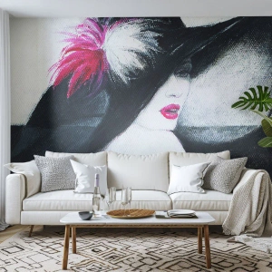 Tapet Premium Canvas - Întotdeauna un mister - Femeie În pălărie, Chipul de femeie, buze rosii - 200x140 cm