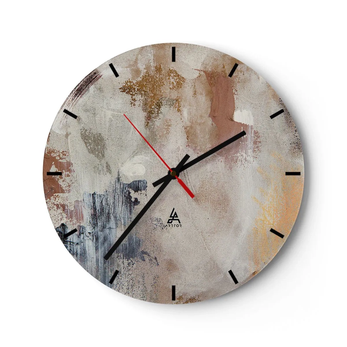Ceas de perete - Ceas pe sticlă - Abstracție bej și maro cu tușe delicate de vopsea - 30x30cm - Abstracție cețoasă - Decorațiune modernă pentru perete pentru living, bucătărie și dormitor ARTTOR