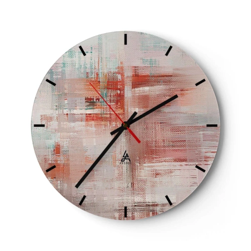 Ceas de perete - Ceas pe sticlă - O compoziție abstractă de linii diagonale în nuanțe de roz și alb. - 30x30cm - În ceață. Dar roz - Decorațiune modernă pentru perete pentru living, bucătărie și dormitor ARTTOR