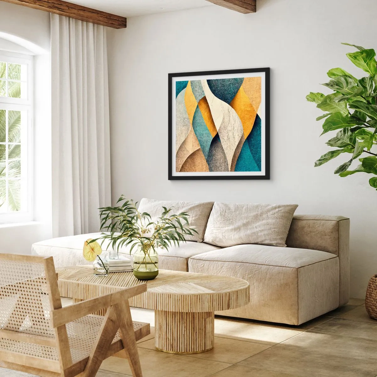 Poster în ramă neagră - Ritm și ondulare - 60x60 cm