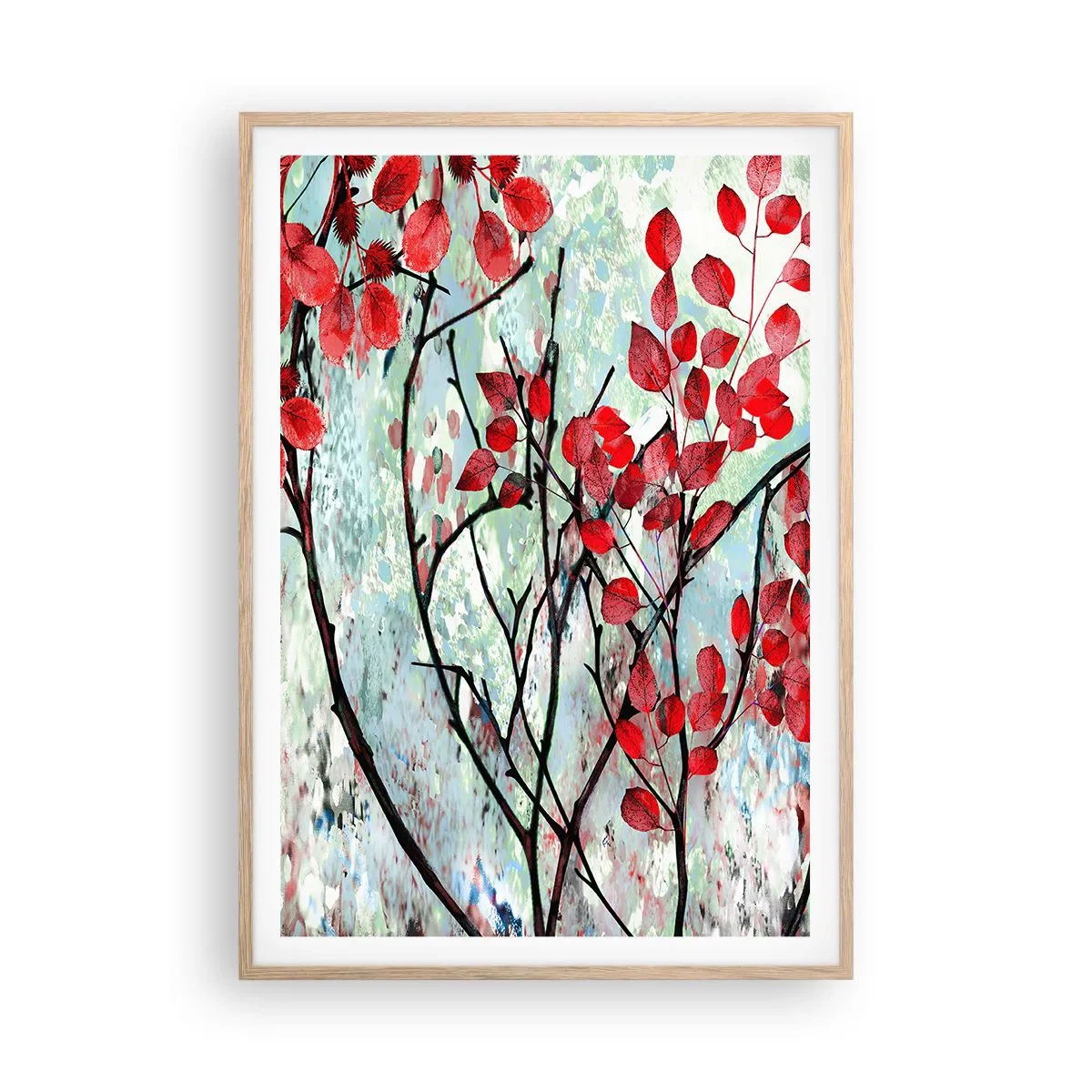 Poster în ramă de stejar deschis - Arbore în stacojiu - 70x100 cm