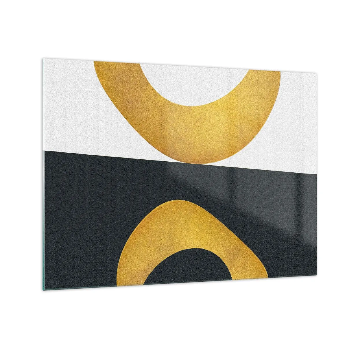 Tablou pe sticlă - Forme geometrice aurii pe fundal alb și negru - 70x50cm - În primul rând: aurul - Decorațiune modernă pentru perete pentru living și dormitor ARTTOR