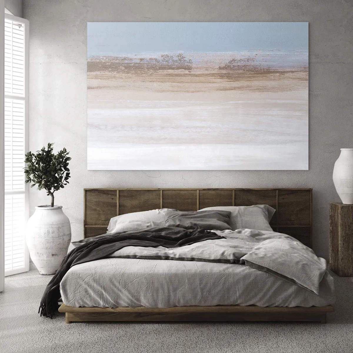 Tablou pe sticlă - Peisaj abstract cu cer și pământ pastelate - 70x50cm - Un peisaj ambiguu - Decorațiune modernă pentru perete pentru living și dormitor ARTTOR