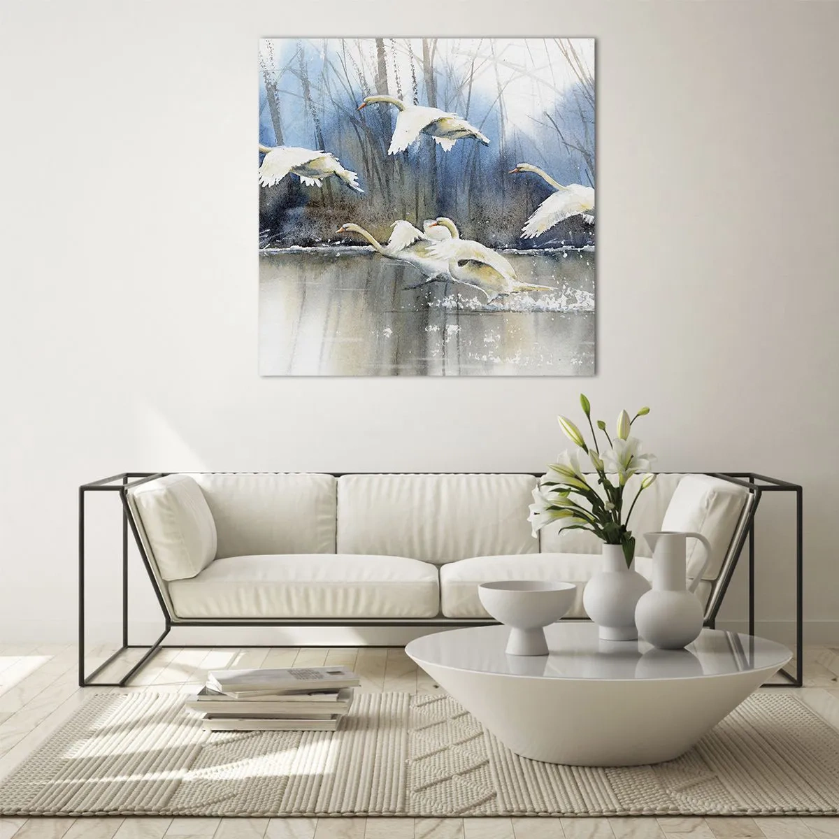 Tablou pe sticlă - Dansând cu lebedele sălbatice - 60x60 cm