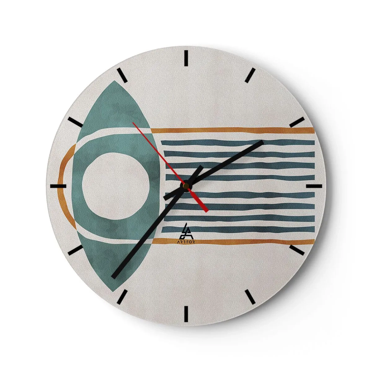 Ceas de perete - Ceas pe sticlă - Motiv etnic geometric cu linii și cercuri - 30x30cm - Semne și ritualuri - Decorațiune modernă pentru perete pentru living, bucătărie și dormitor ARTTOR