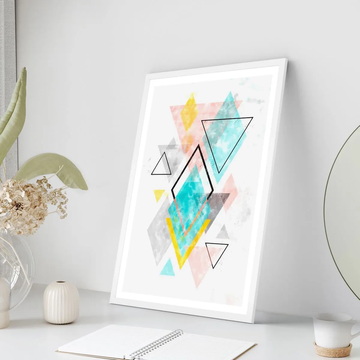 Poster în ramă albă - Joc geometric - 70x100 cm