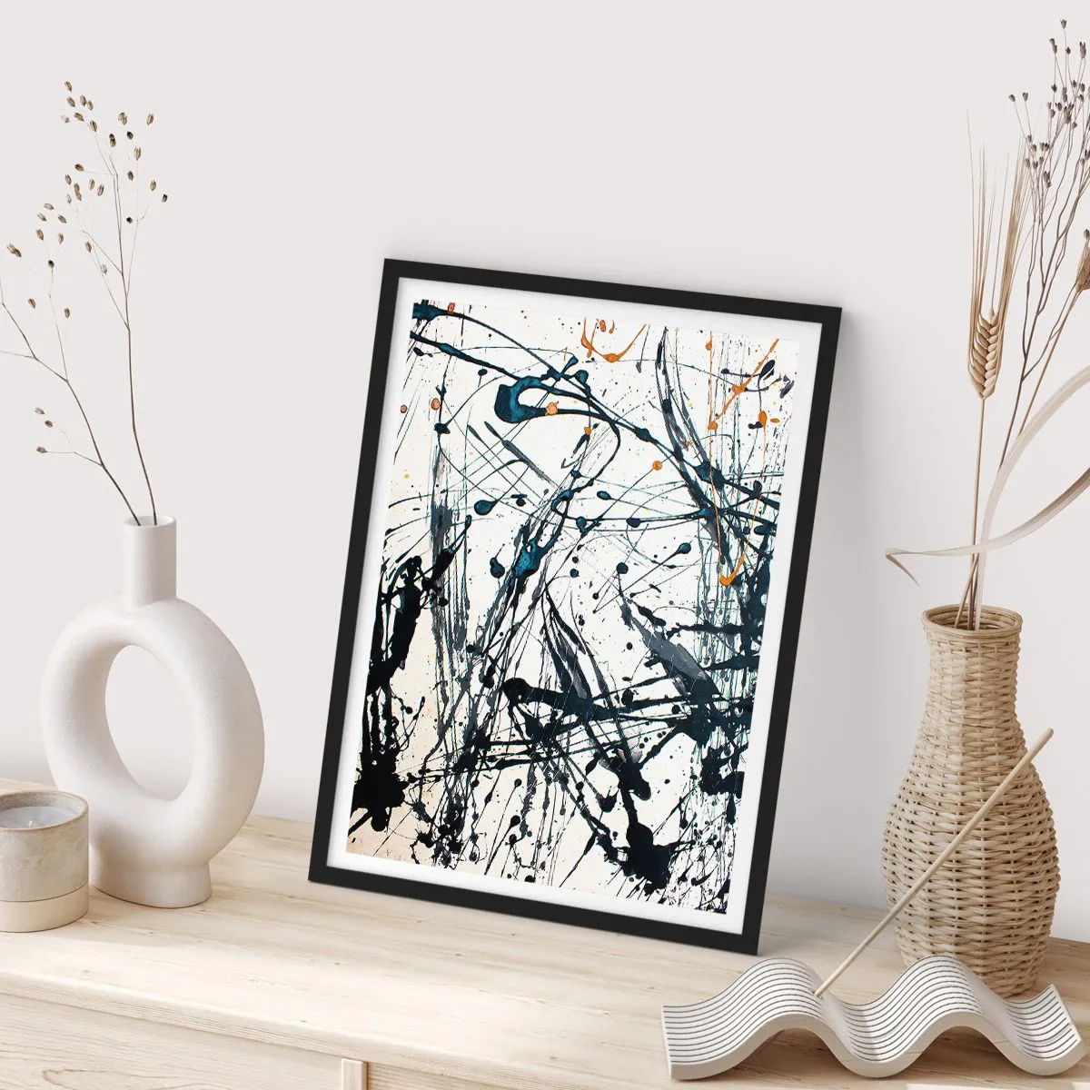 Poster în ramă neagră - Abstracție expresivă în stilul picturii gestuale - 50x70cm - Abstracție expresionistă - Decorațiune modernă pentru perete pentru living și dormitor ARTTOR