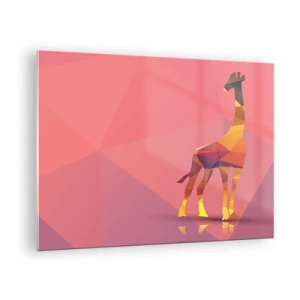 Tablou pe sticlă - Girafă geometrică pe un fundal pastel - 70x50cm - În culorile savanei - Decorațiune modernă pentru perete pentru living și dormitor ARTTOR