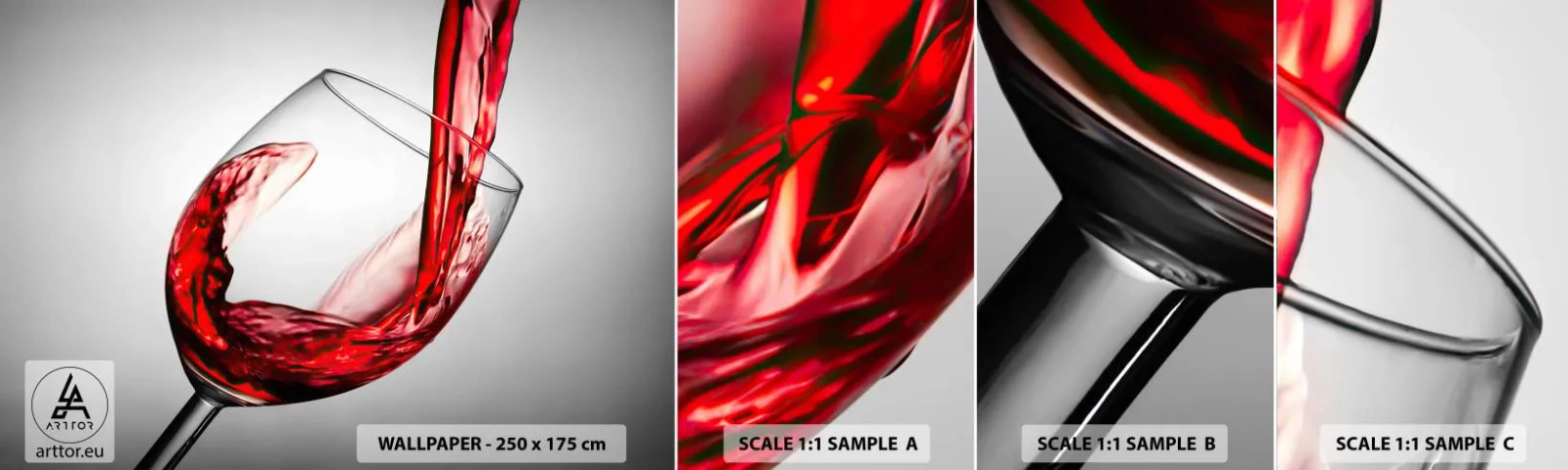 Mostră de Tapet Standard Eco - Culoare - mișcare - sunet - Pahar de vin, Vin roșu, Gastronomie - 100x30 cm