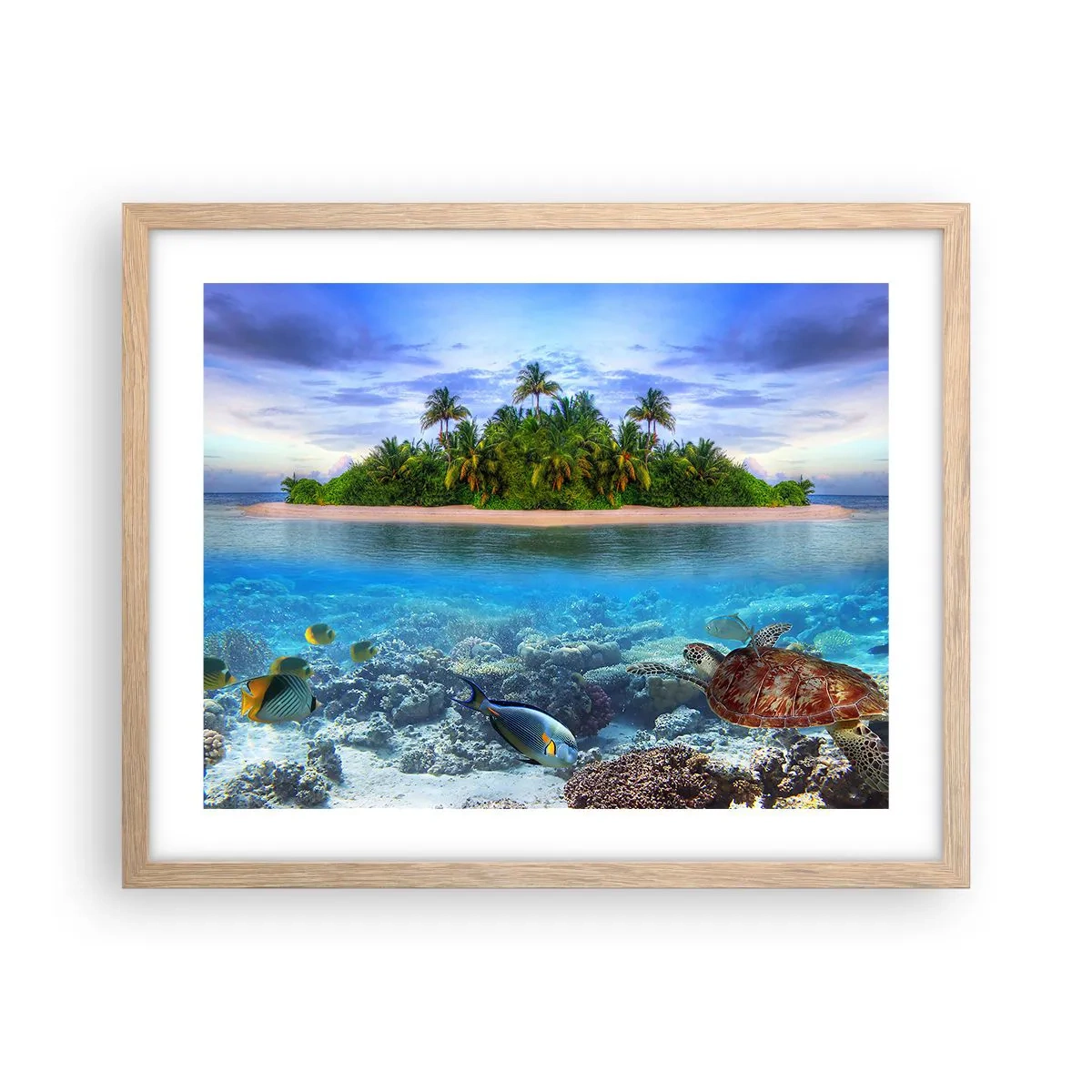 Poster în ramă de stejar deschis - Insula paradisiacă vă invită - 50x40 cm