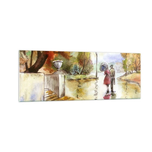 Tablou pe sticlă - Toamnă romantică în parc - 140x50 cm
