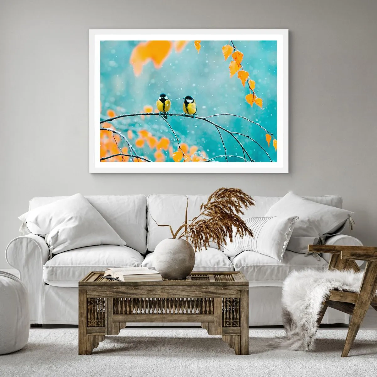 Poster în ramă albă - Bârfele păsărilor - 30x30 cm