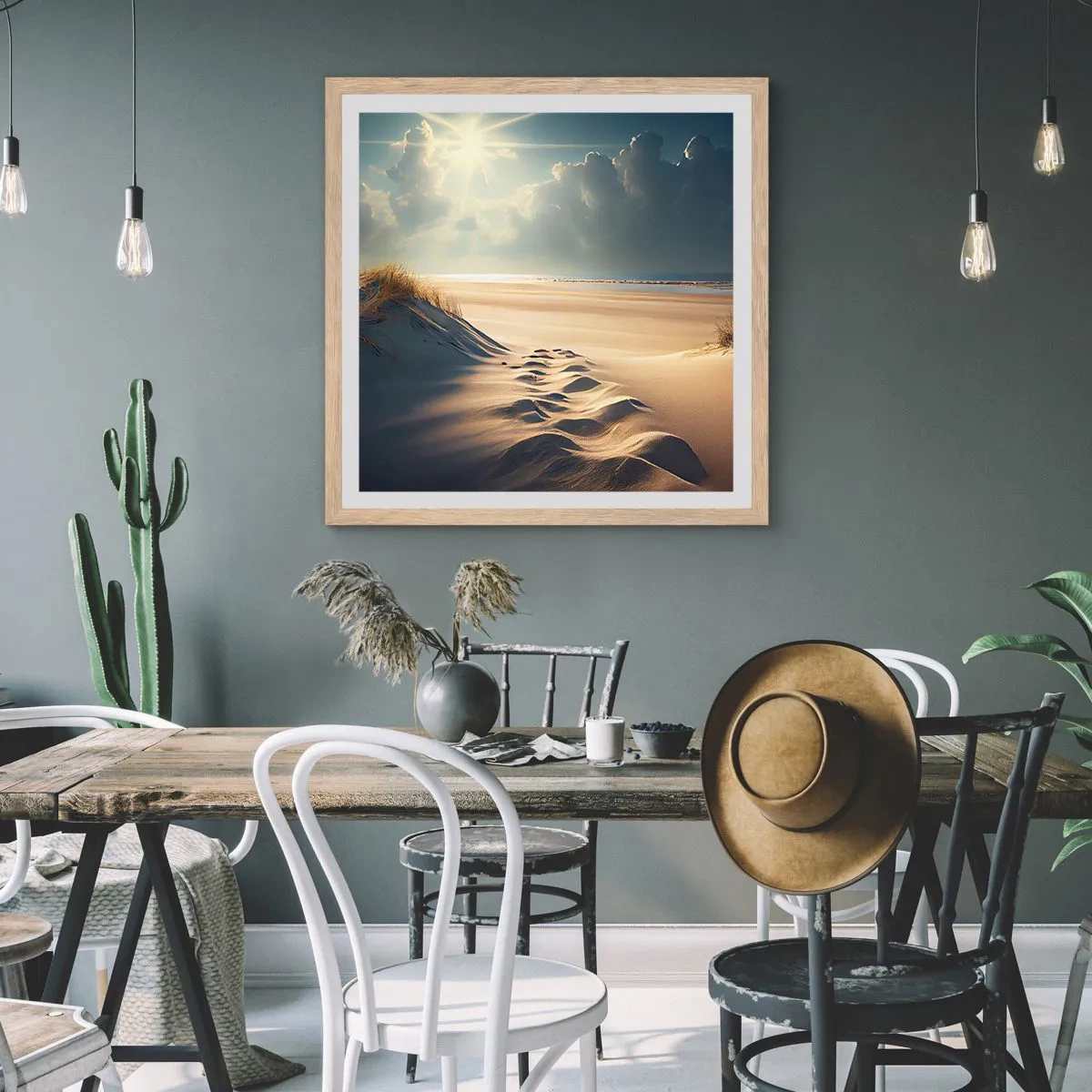 Poster în ramă de stejar deschis - Peisaj liniștitor - 40x40 cm