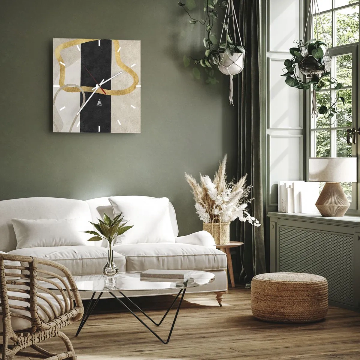 Ceas de perete - Ceas pe sticlă - Forme înbuclite - 30x30 cm