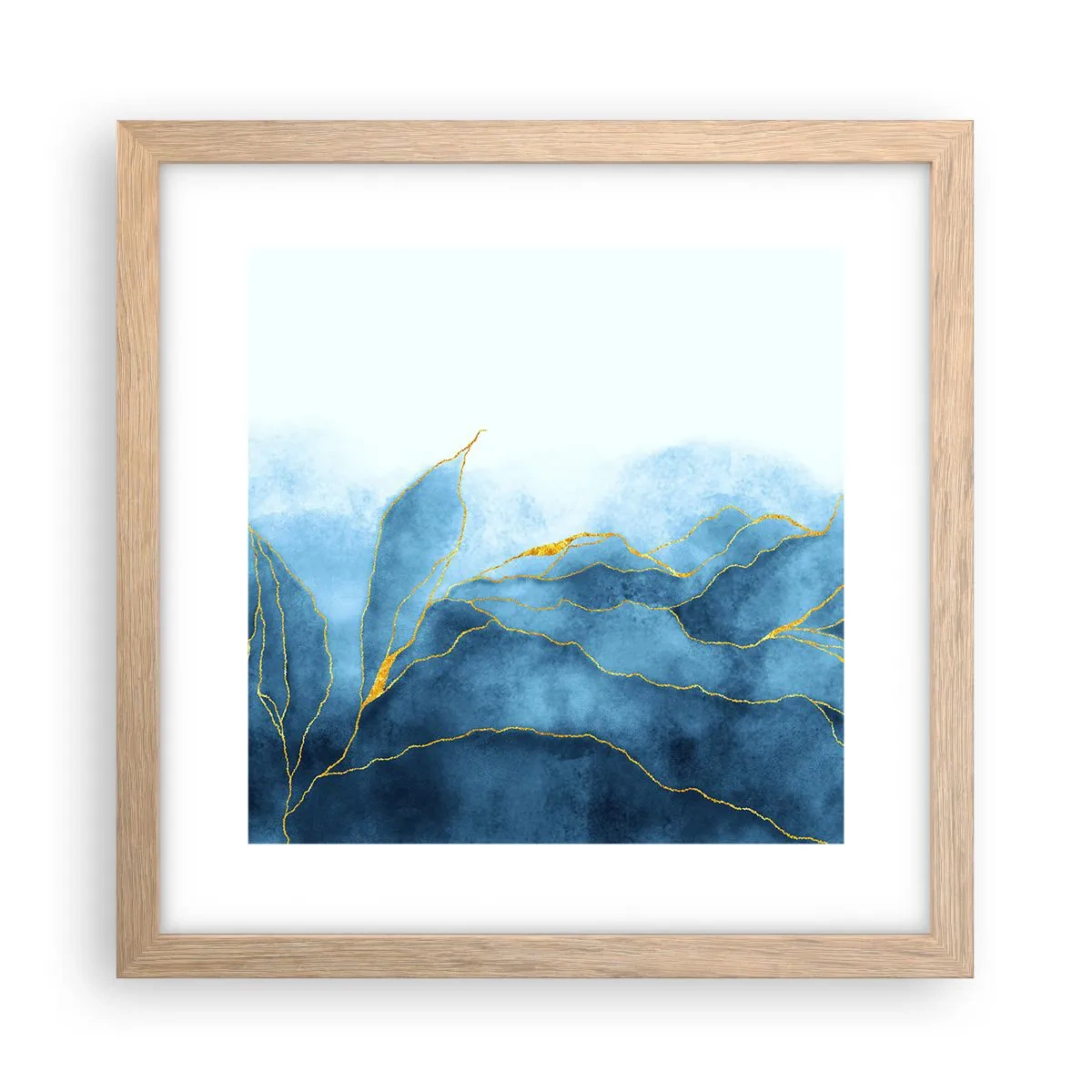 Poster în ramă de stejar deschis - Albastru în aur - 30x30 cm