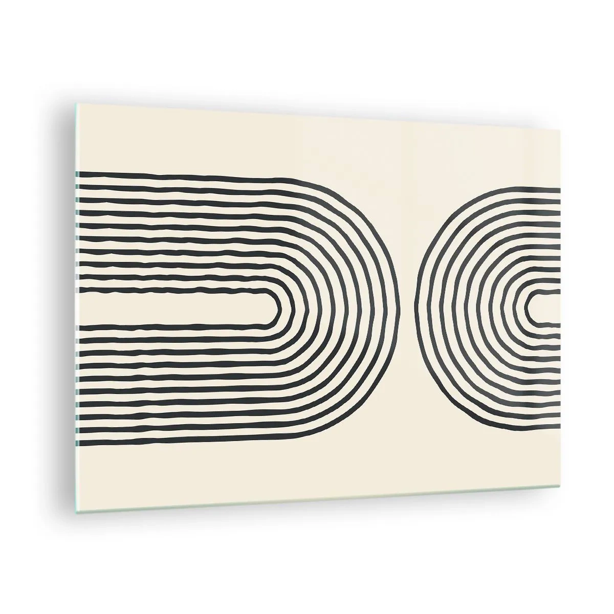 Tablou pe sticlă - pictură abstractă în alb și negru care înfățișează linii în formă de arc. - 70x50cm - În curând... - Decorațiune modernă pentru perete pentru living și dormitor ARTTOR