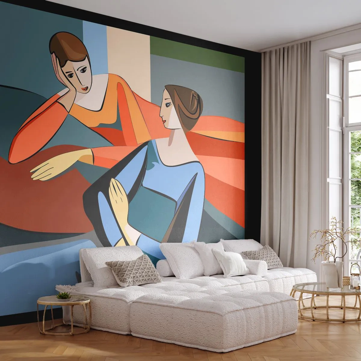 Tapet Premium Sand - Un moment de confidențe - Cubism, Portret, femei - 100x70 cm