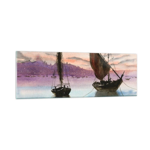 Tablou pe sticlă - O seară în port - 90x30 cm