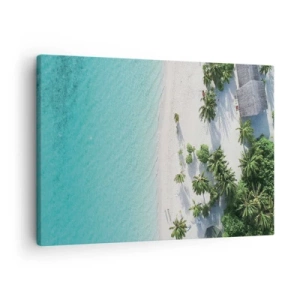 Tablou pe pânză Canvas - O vedere de sus a unei plaje tropicale cu apă turcoaz și palmieri - 70x50cm - Vacanță în paradis - Decorațiune modernă pentru perete pentru living și dormitor ARTTOR