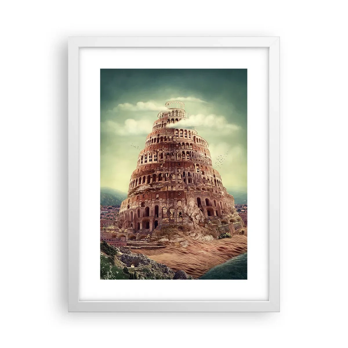 Poster în ramă albă - Turnul Babel - 30x40 cm