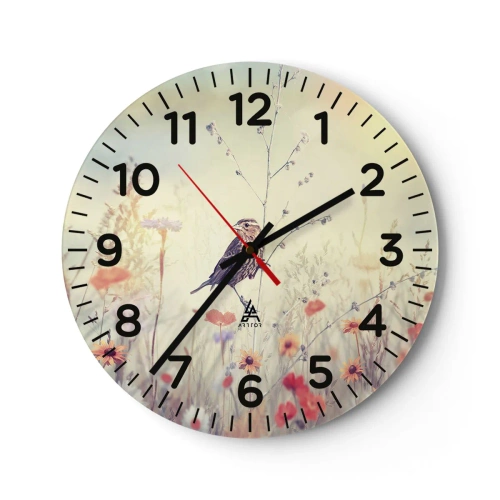 Ceas de perete - Ceas pe sticlă - Portret de pasăre cu o pajiște în fundal - 30x30 cm