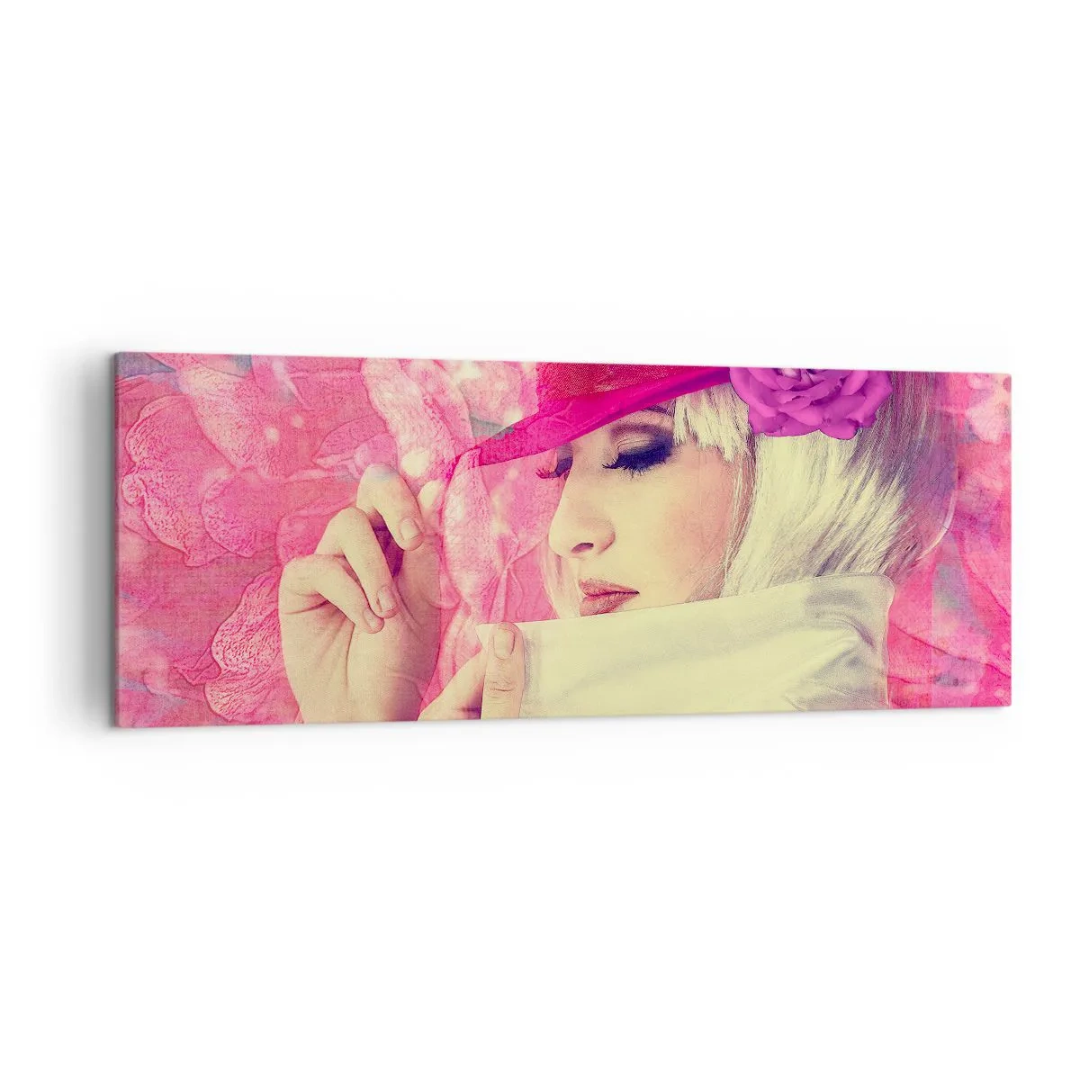 Tablou pe pânză - Portret retro în roz - 140x50 cm